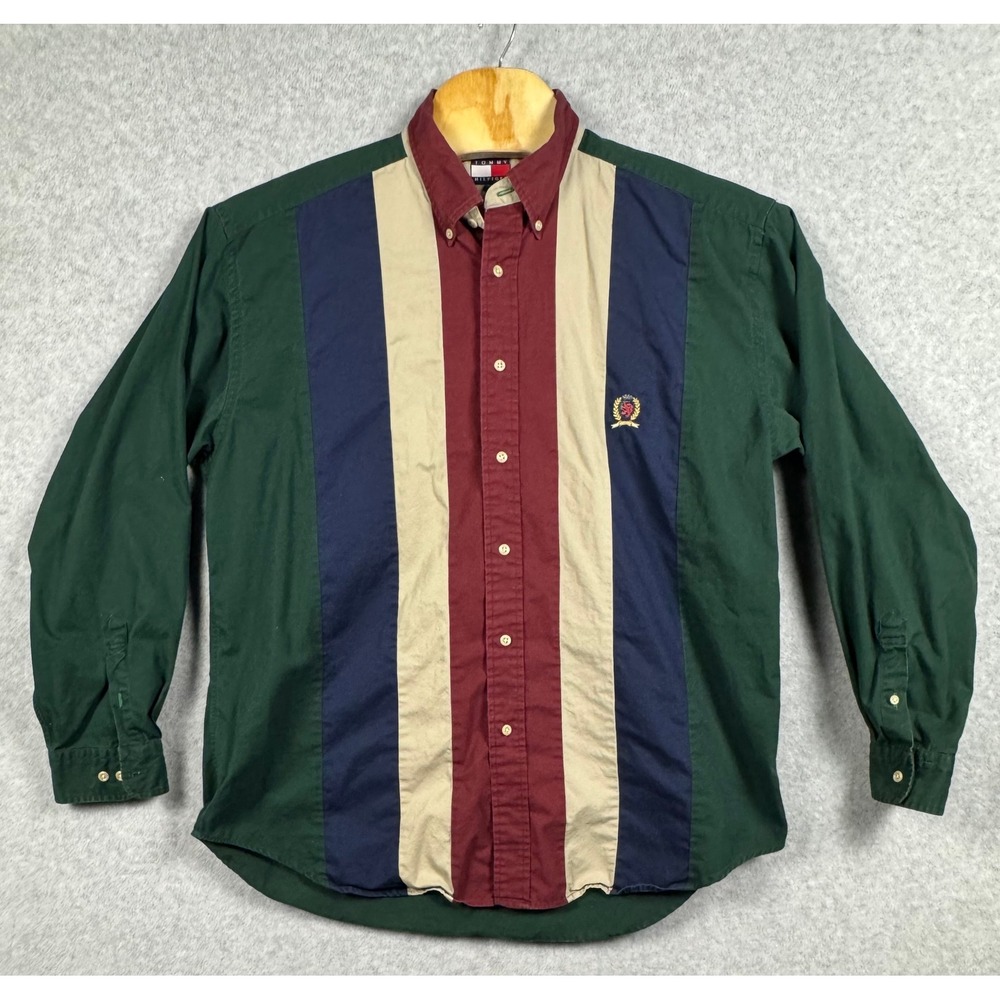 Tommy Hilfiger Button Down Mens XL Green Colorblock Long Sleeve Shirt